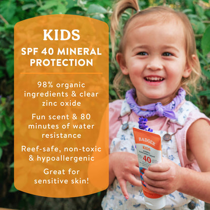 Badger Kids Mineral Sunscreen Cream SPF 40, with Zinc Oxide