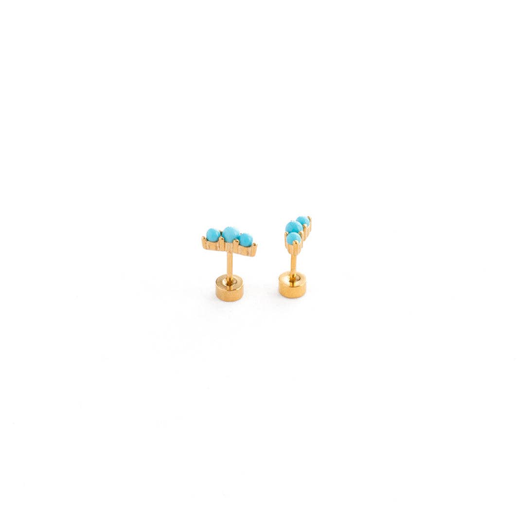 Turquoise Bar Stud Earring - Hypoallergenic, Flat Back, Girl