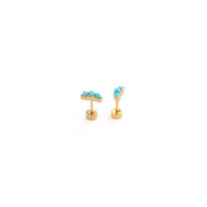 Turquoise Bar Stud Earring - Hypoallergenic, Flat Back, Girl