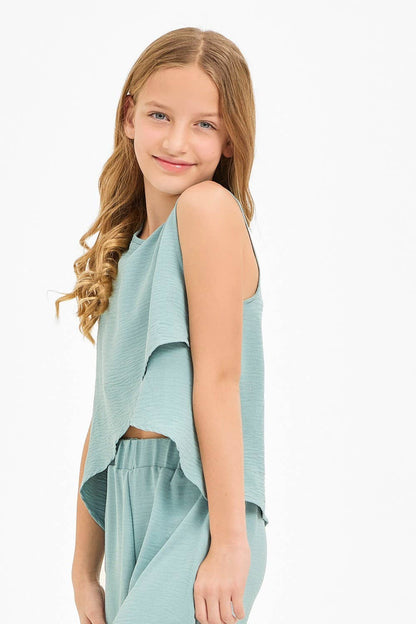 Wrap Design High-Low Sleeveless Blouse