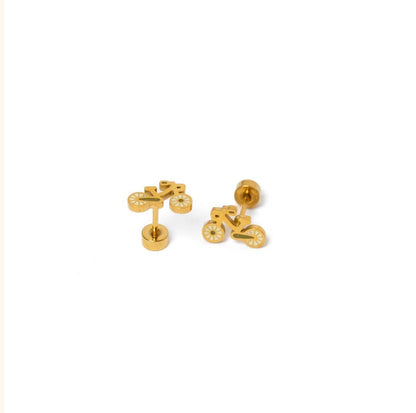 Bike Stud Earrings - Hypoallergenic, Flat Back, Girl Gift