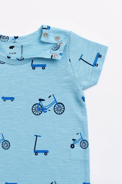 Baby Slub Shorty Romper- On Wheels