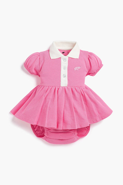 Baby Polo Dress Bodysuit- Hot Pink