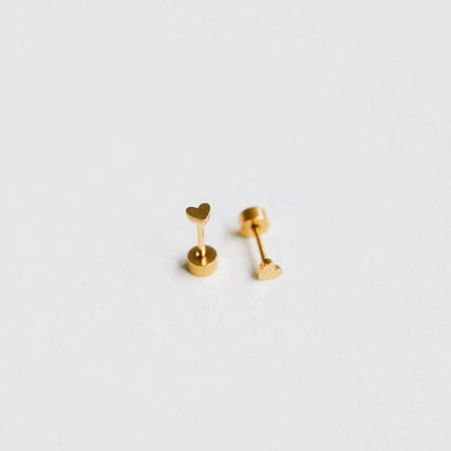 Mini Heart Stud Earrings - Hypoallergenic, Flat Back, Girl