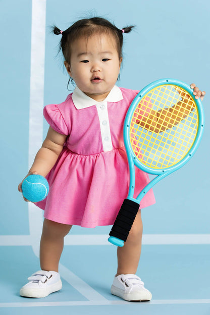 Baby Polo Dress Bodysuit- Hot Pink