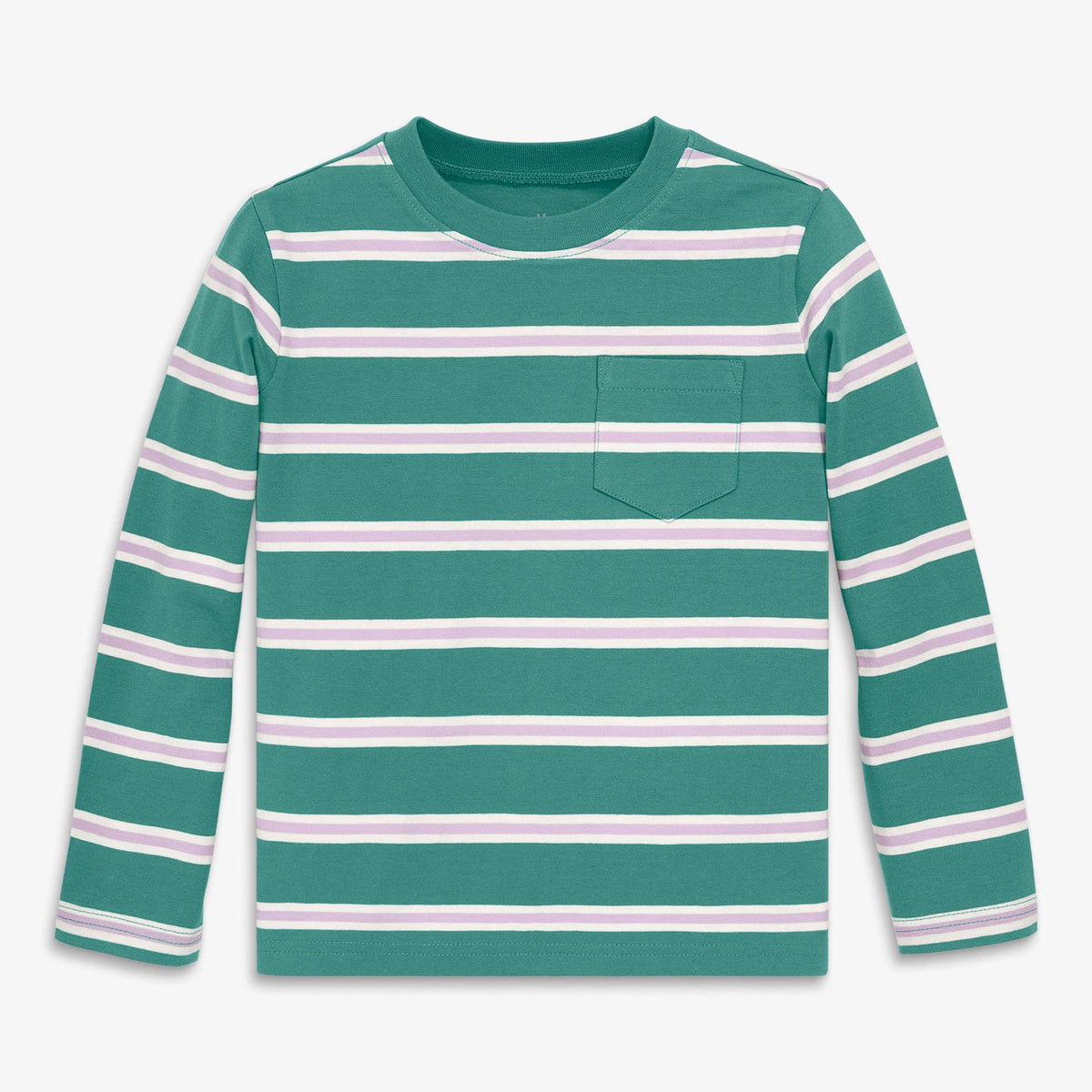Kids long sleeve pocket tee in varsity stripe