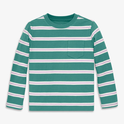 Kids long sleeve pocket tee in varsity stripe
