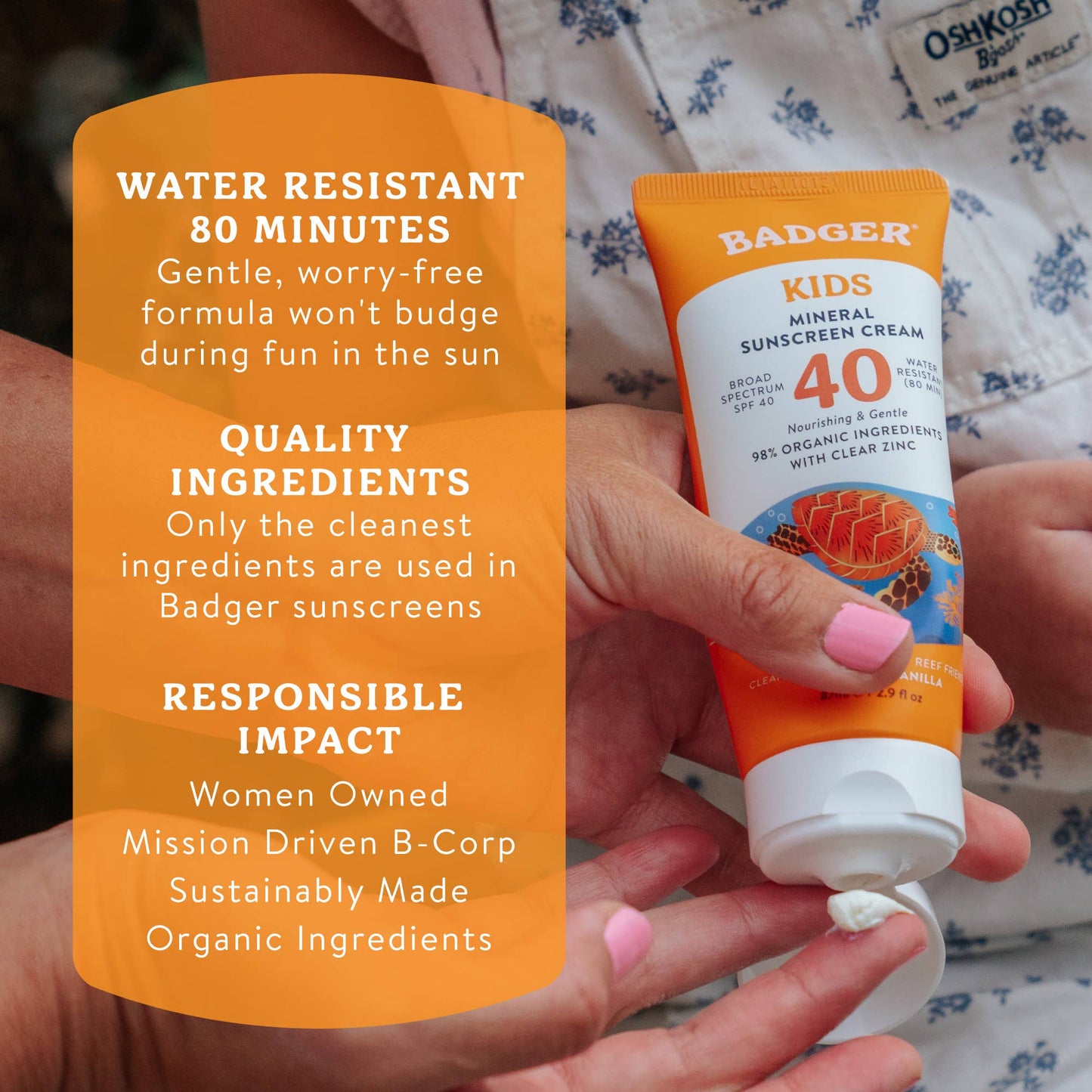 Badger Kids Mineral Sunscreen Cream SPF 40, with Zinc Oxide