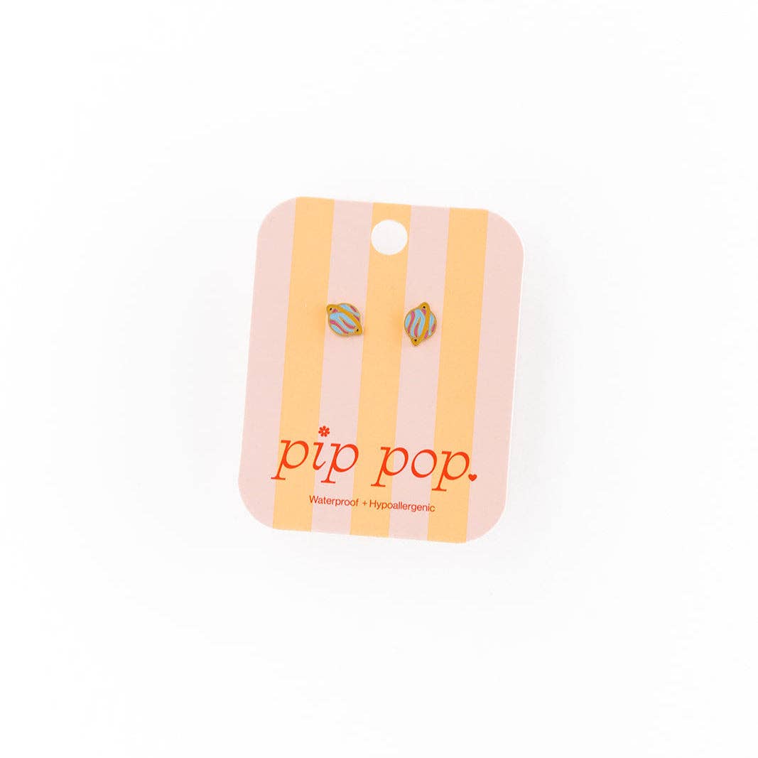 Planet Stud Earrings - Hypoallergenic, Flat Back, Girl Gift
