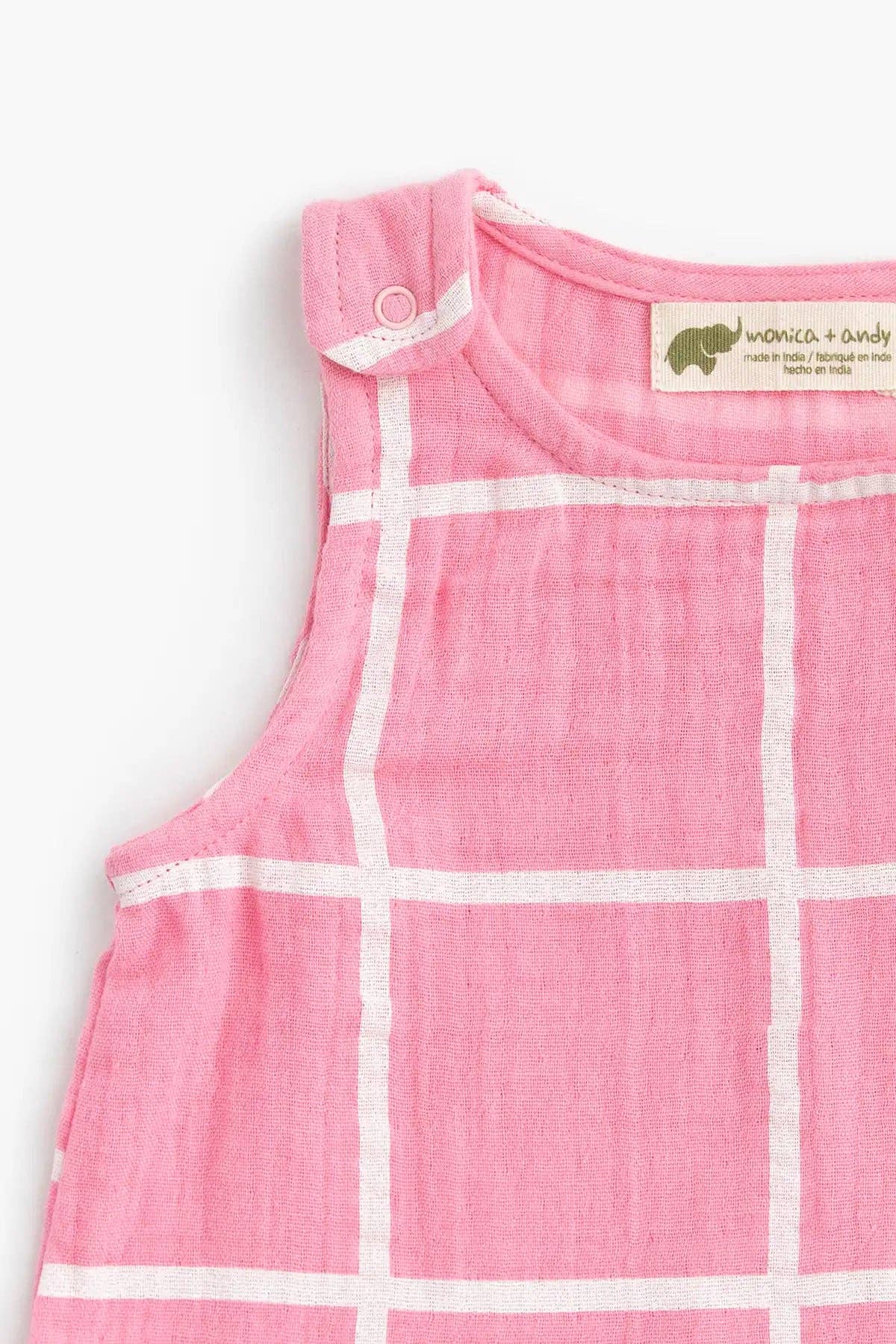 Gauze Bubble Romper- Pink Windowpane