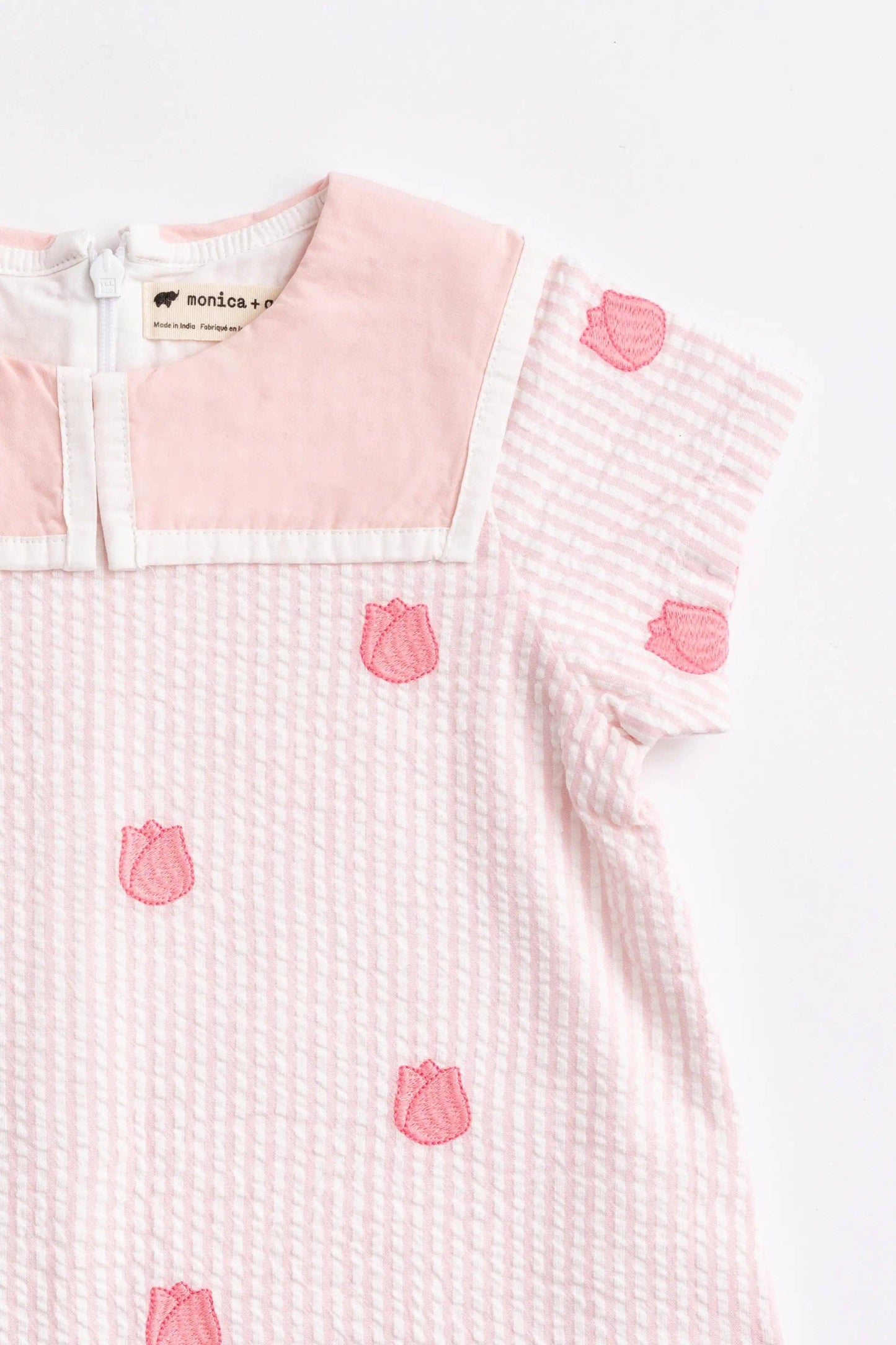 Easter Sailor Collar Dress-Embroidered Tulips
