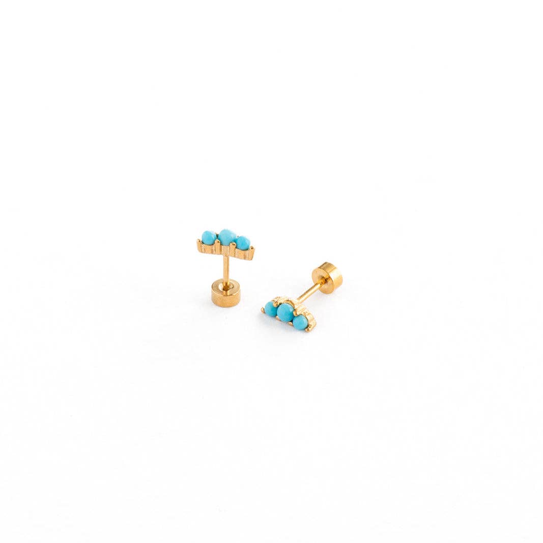 Turquoise Bar Stud Earring - Hypoallergenic, Flat Back, Girl