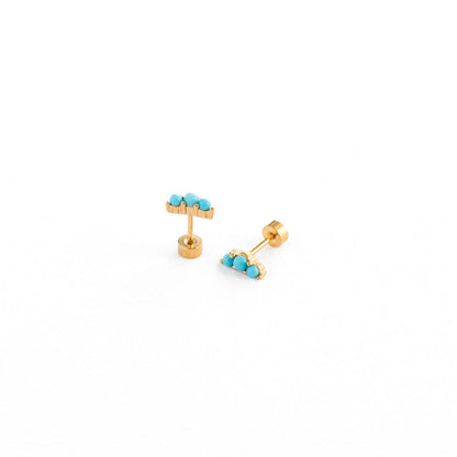 Turquoise Bar Stud Earring - Hypoallergenic, Flat Back, Girl