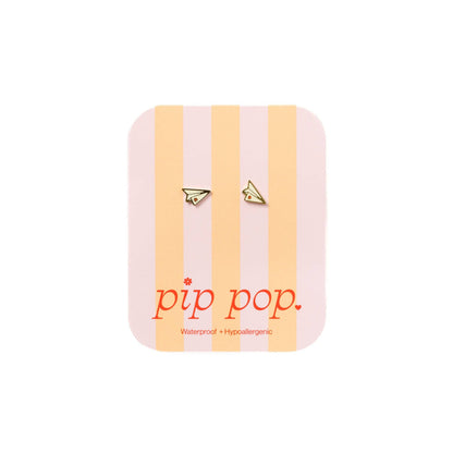 Paper Airplane Stud Earrings - Hypoallergenic, Flat Back,