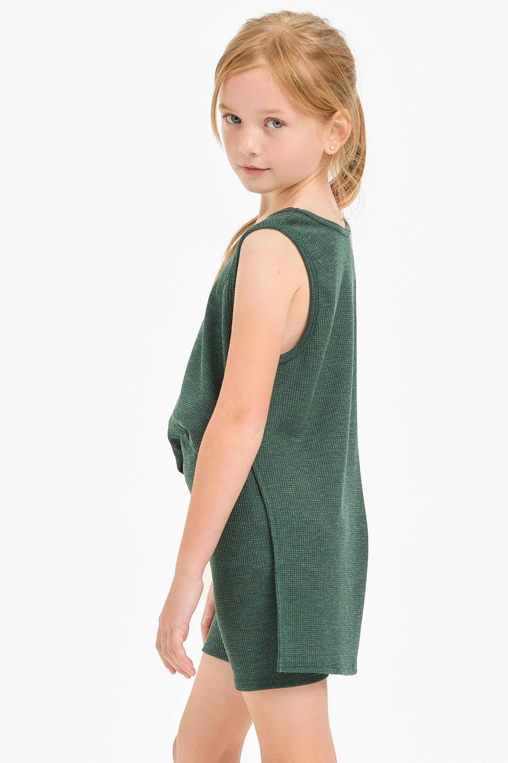 Waffle Knit Sleeveless Top and Biker Shorts Set