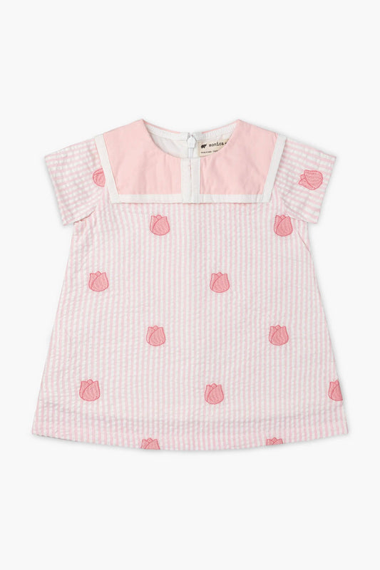 Easter Sailor Collar Dress-Embroidered Tulips