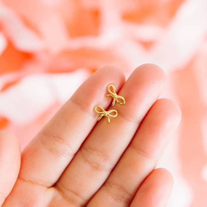 Bow Stud Earrings - Hypoallergenic, Flat Back, Girl Gift