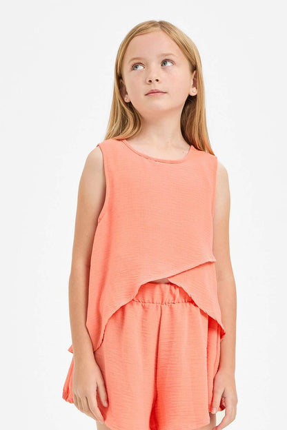 Wrap Design High-Low Sleeveless Blouse