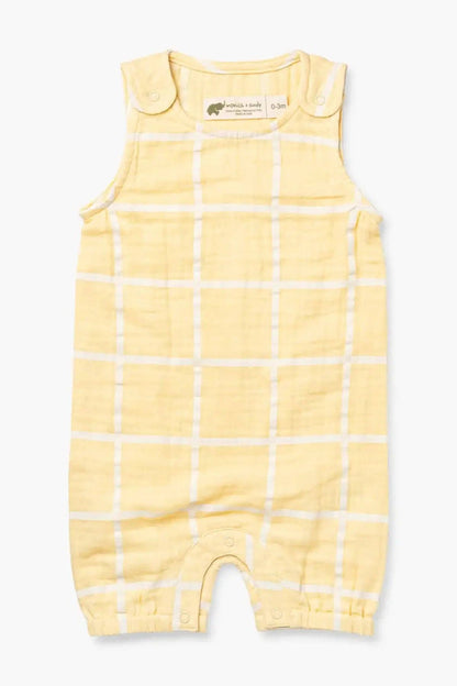 Gauze Bubble Romper- Yellow Windowpane