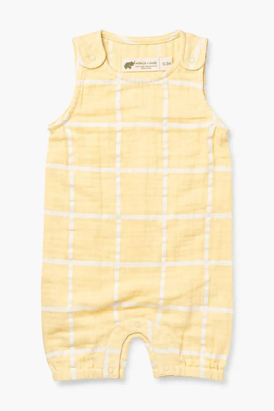 Gauze Bubble Romper- Yellow Windowpane