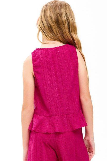 Embroidered Eyelet Ruffled Vest