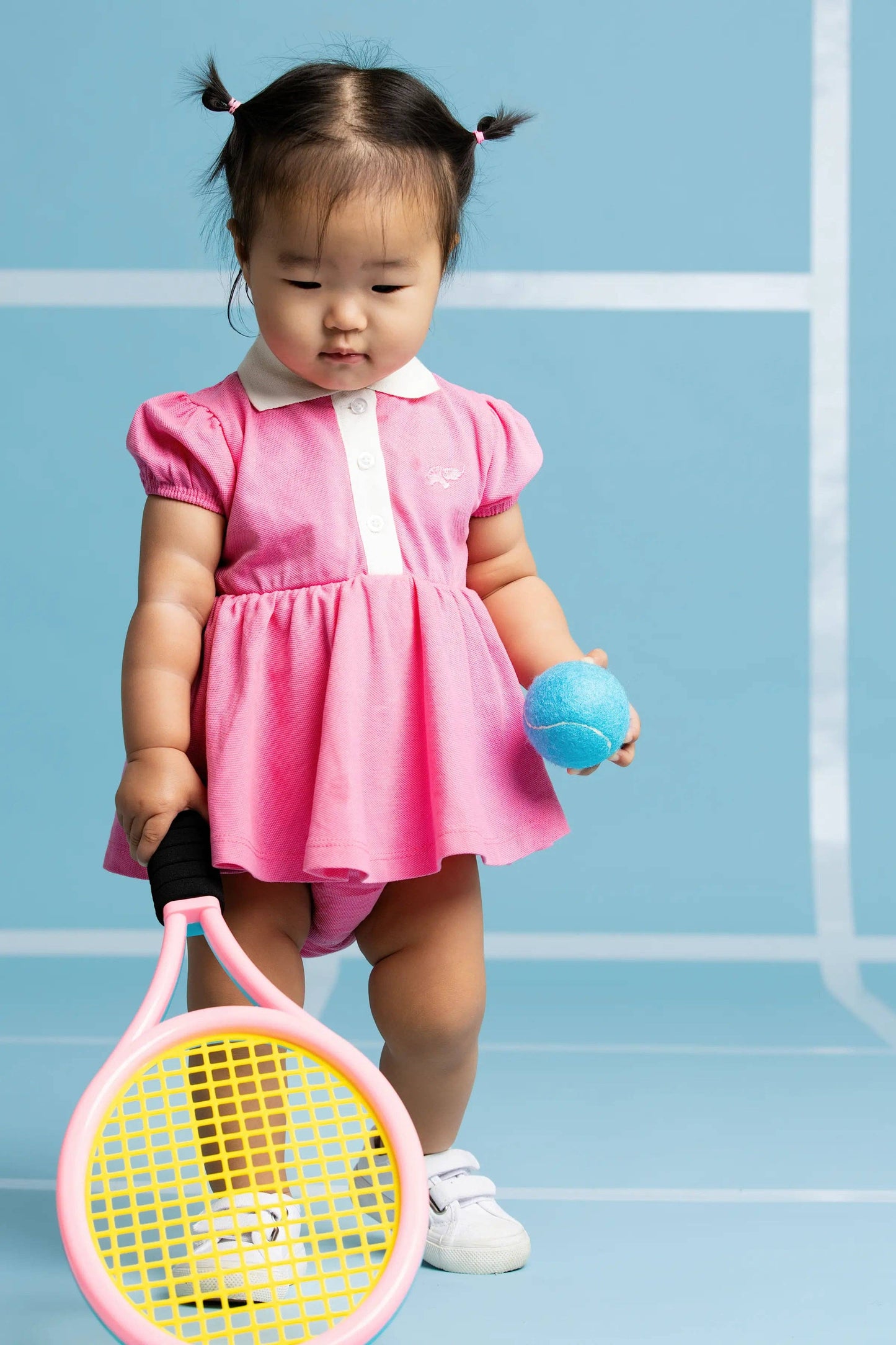 Baby Polo Dress Bodysuit- Hot Pink