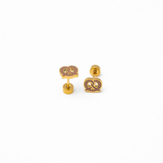 Soft Pretzel Stud Earrings - Hypoallergenic, Flat Back, Girl