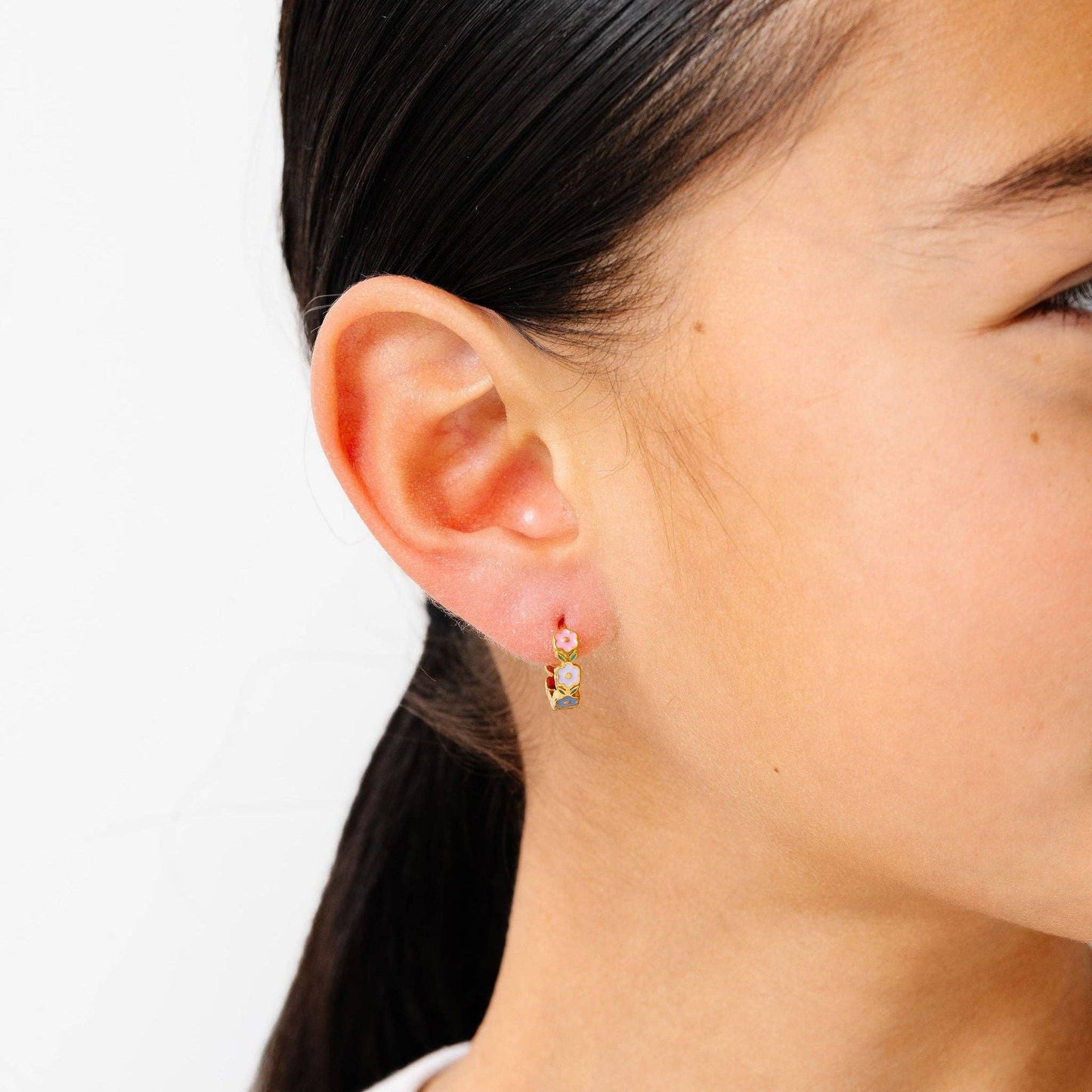 Flower Hoop Earrings - Hypoallergenic, Flat Back, Girl Gift