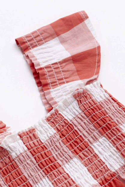 Kids Flutter Sleeve Dress- Red Gingham