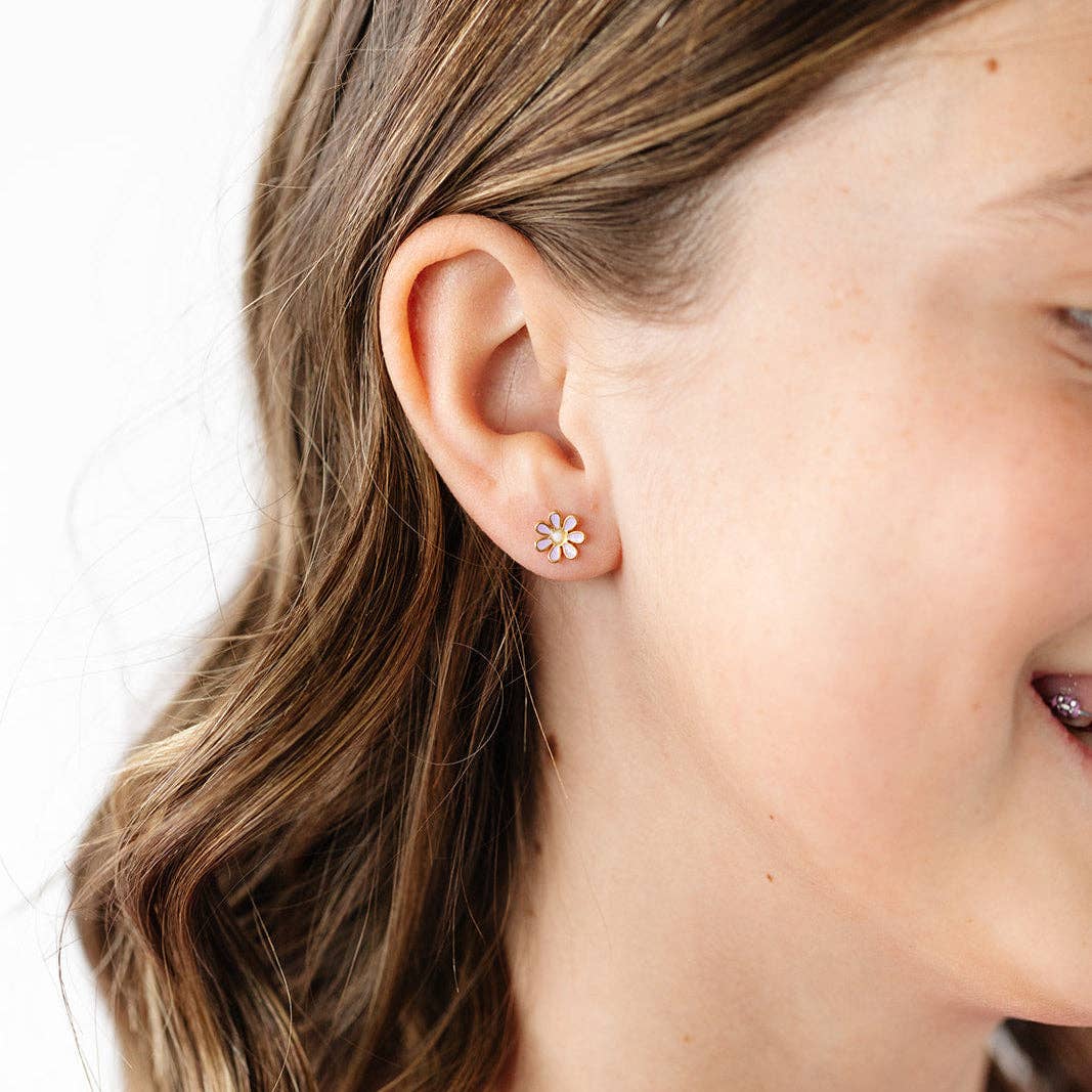 Daisy Stud Earrings - Hypoallergenic, Flat Back, Girl Gift