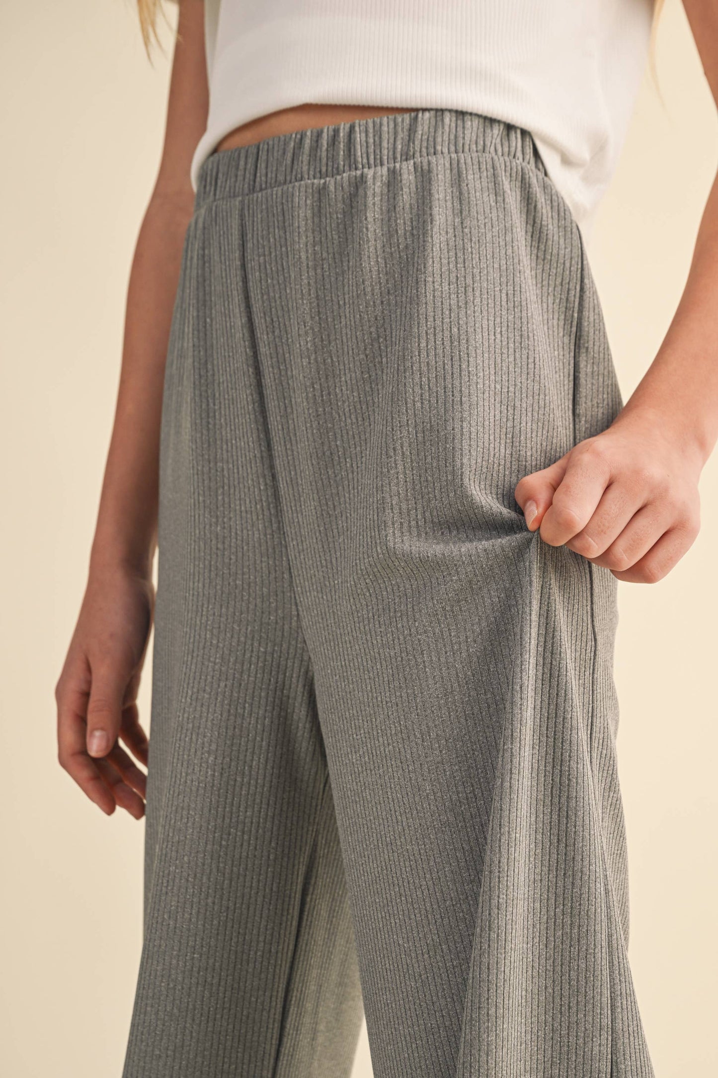 TWEEN KIDS GIRLS WIDE LEG PULL ON RIB KNIT PANTS (7-14)