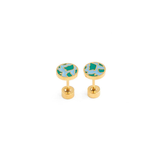 Earth Stud Earrings - Hypoallergenic, Flat Back, Girl Gift