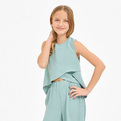 Wrap Design High-Low Sleeveless Blouse