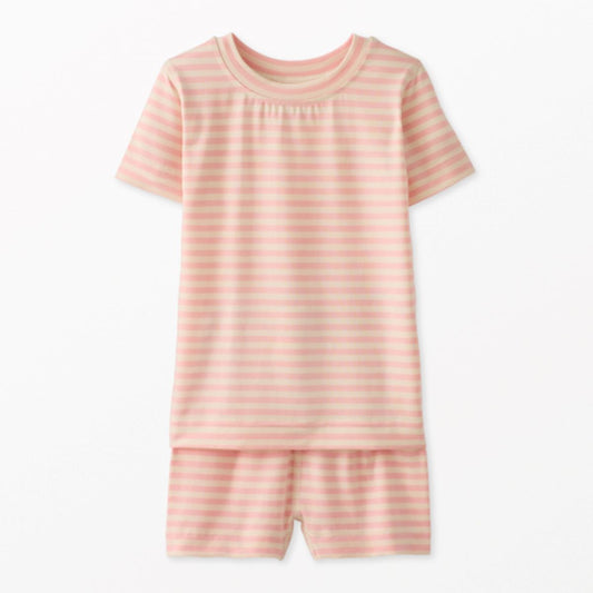 Kids Striped Short Pajama Set in HannaSoft™ - Blush Pink/Ecru