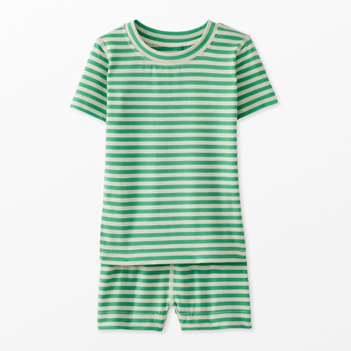 Kids Striped Short Pajama Set in HannaSoft™ - Green Spruce/Ecru