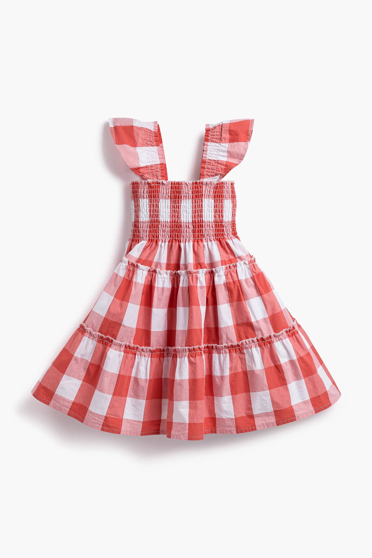 Kids Flutter Sleeve Dress- Red Gingham
