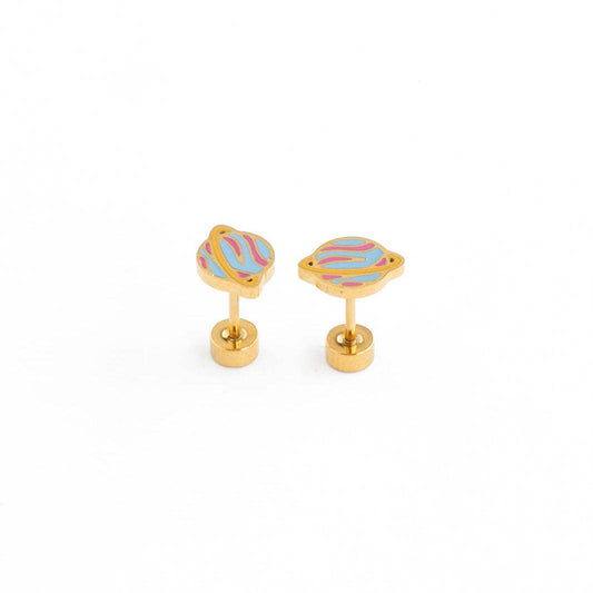 Planet Stud Earrings - Hypoallergenic, Flat Back, Girl Gift