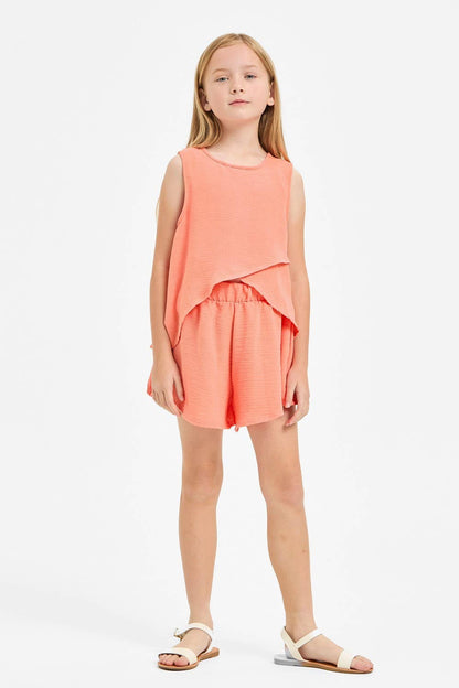 Wrap Design High-Low Sleeveless Blouse