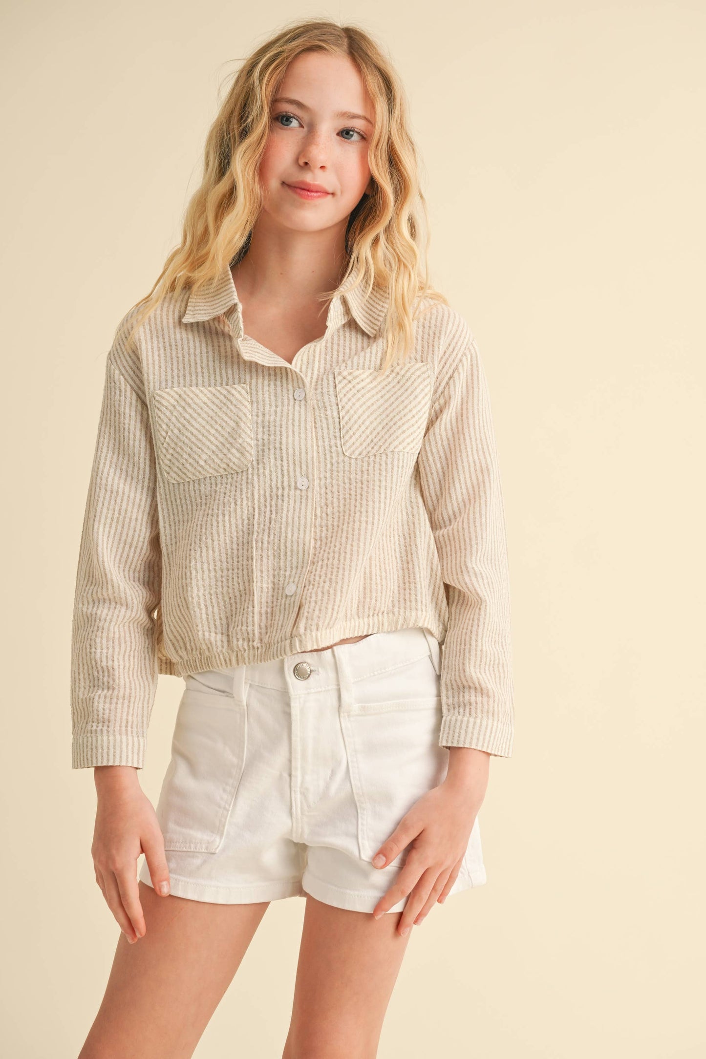 BUTTON DOWN DROP SHOULDER SHIRT