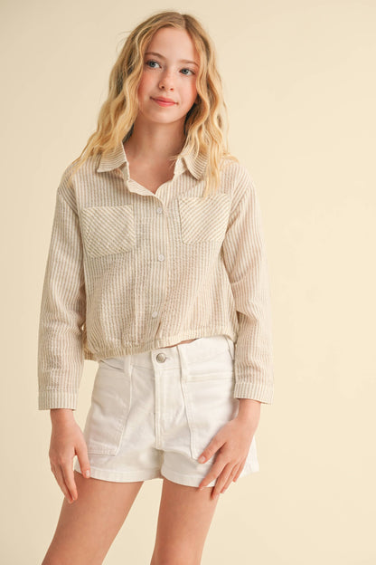 BUTTON DOWN DROP SHOULDER SHIRT
