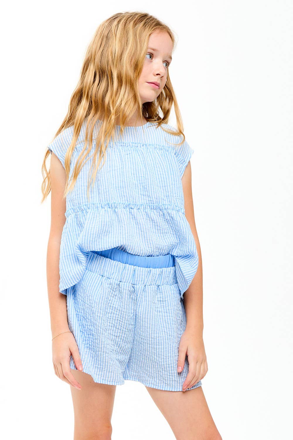 Double Waist Band Striped Gauze Shorts