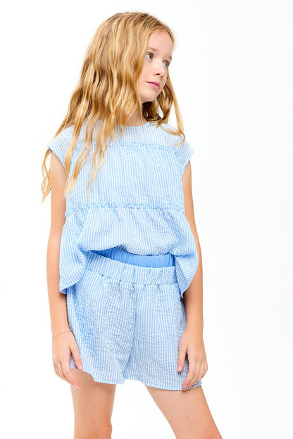 Double Waist Band Striped Gauze Shorts