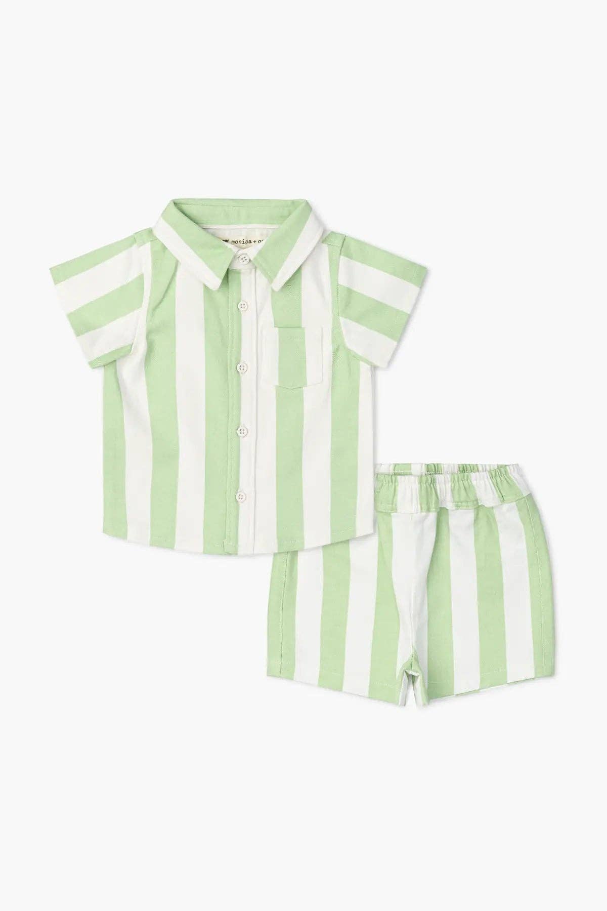 Two-Piece Twill Set- Green Cabana Stripe