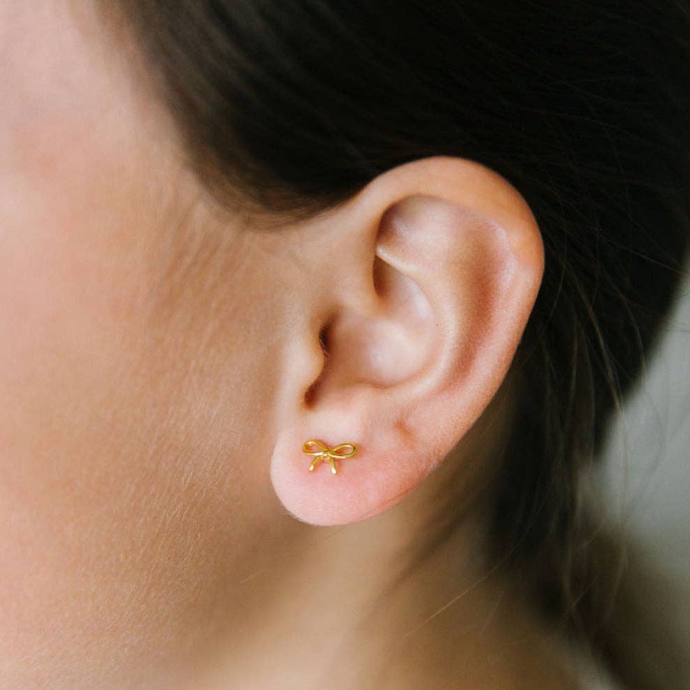 Bow Stud Earrings - Hypoallergenic, Flat Back, Girl Gift