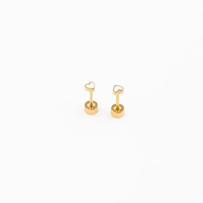 Mini Heart Stud Earrings - Hypoallergenic, Flat Back, Girl