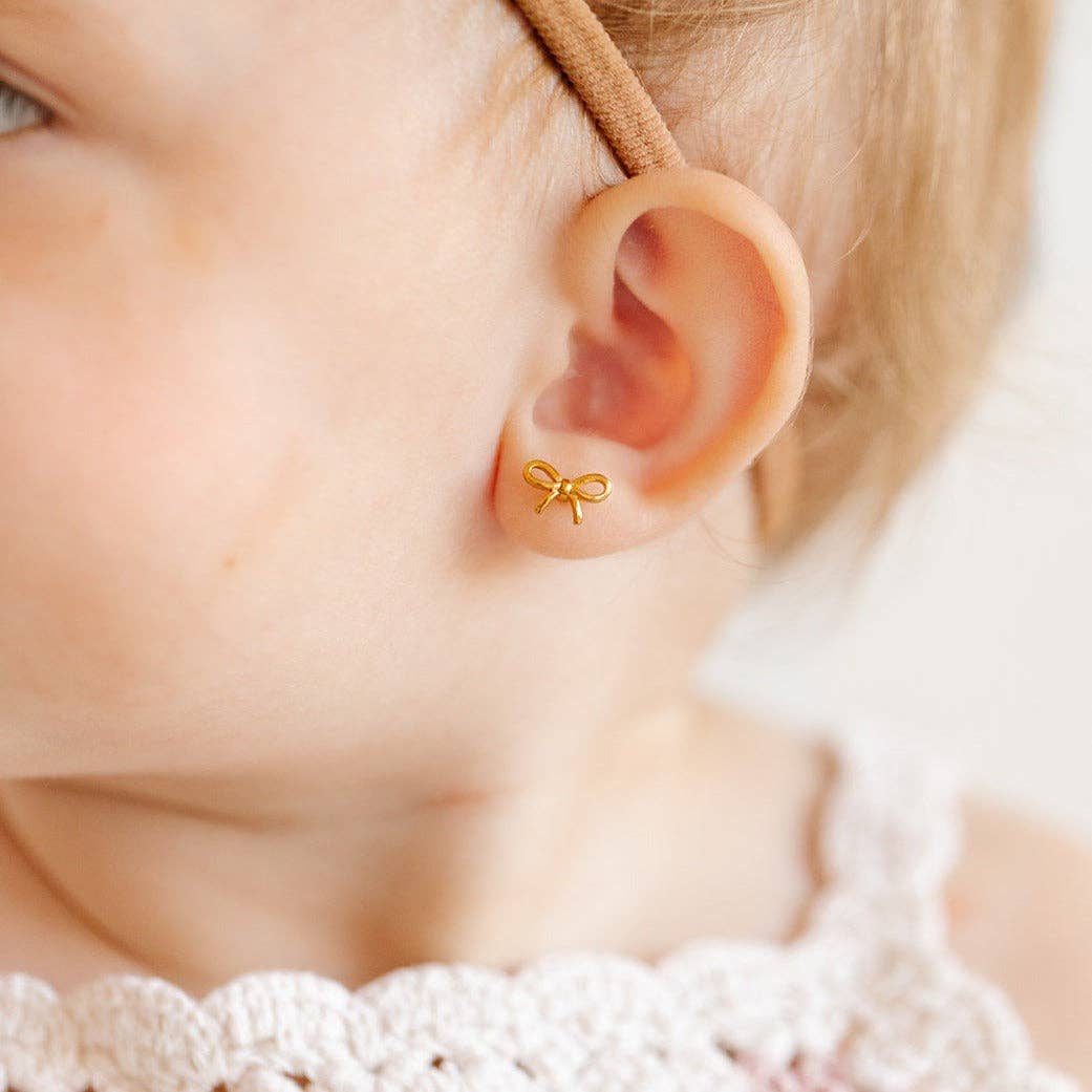 Bow Stud Earrings - Hypoallergenic, Flat Back, Girl Gift