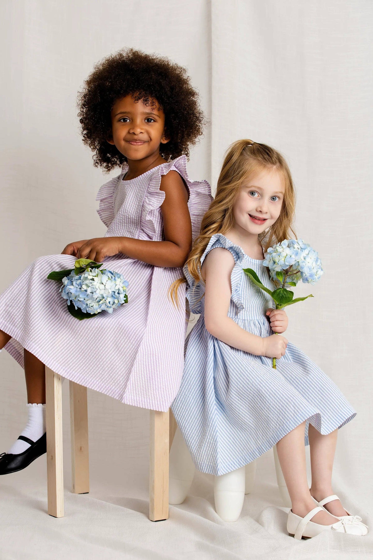 Easter Girls Garden Party Dress- Pastel Lilac Seersucker