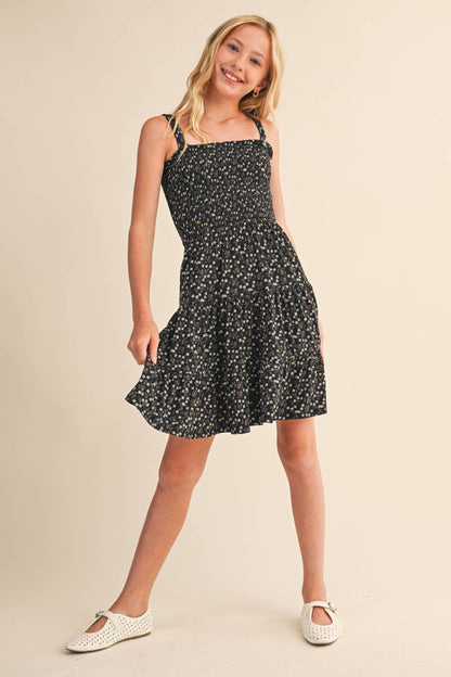 SMOCKED KNIT TIERED SHORT DRESS