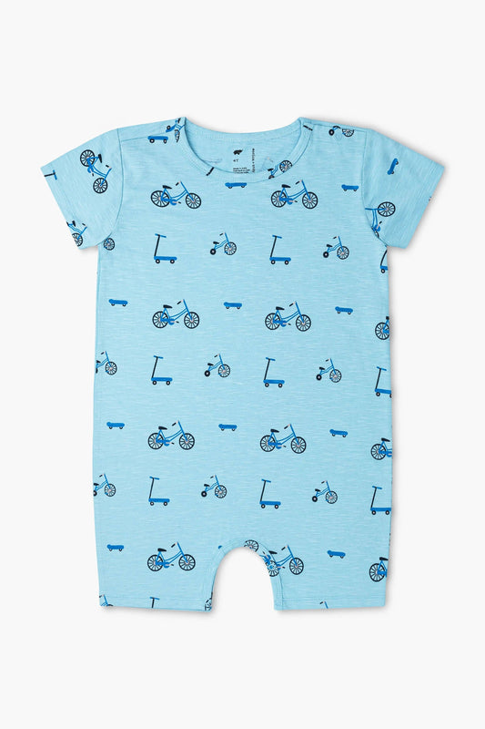 Baby Slub Shorty Romper- On Wheels