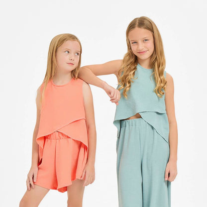 Wrap Design High-Low Sleeveless Blouse